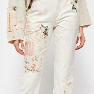 Free People Love Alive Embroidered Patchwork Boyfriend Jeans